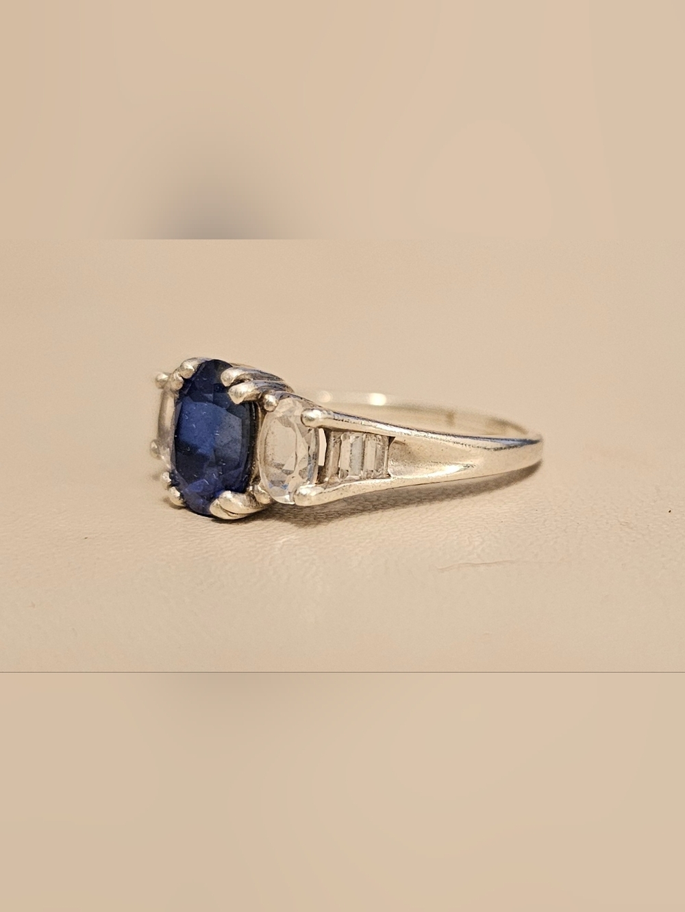 925 STERLING SILVER Lab Sapphire and CZ Ring SZ 9